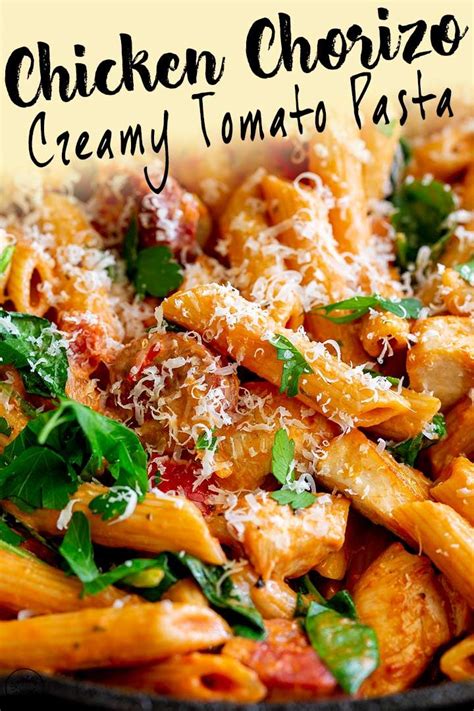 Penne arrabiata with mozzarella and chorizo for a delicious twist on the classic. This Easy Creamy Tomato Chicken and Chorizo Pasta takes ...