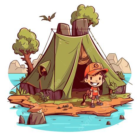 Camping Clipart Cartoon Character With A Tent At The End Of A Shore Vector Camping Clipart