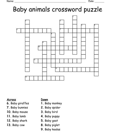 Baby Animals Crossword Puzzle Wordmint