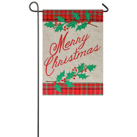 Merry Christmas Plaid Burlap Garden Flag Myevergreen