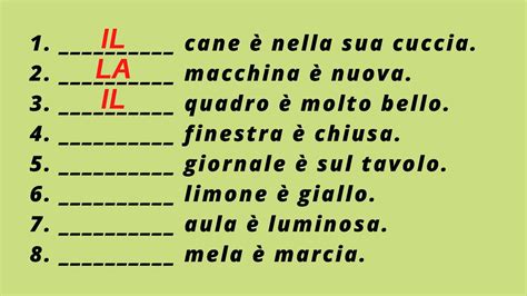 Italian Definite Articles Il Lo La I Gli Le Grammar Exercises