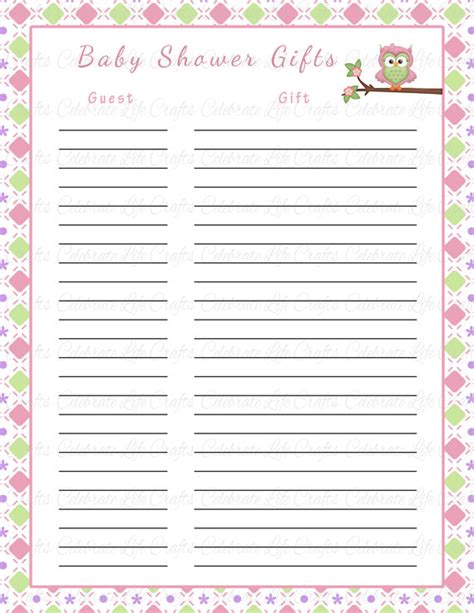 Free baby shower printables by. 8 Best Images of Printable Baby Shower Gift Log - Baby Shower Gift List Printable, Baby Shower ...