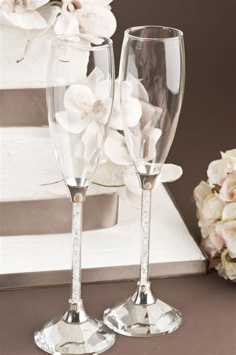 Wedding Crystal Stem Champagne Glasses No Heart Wedding Wish