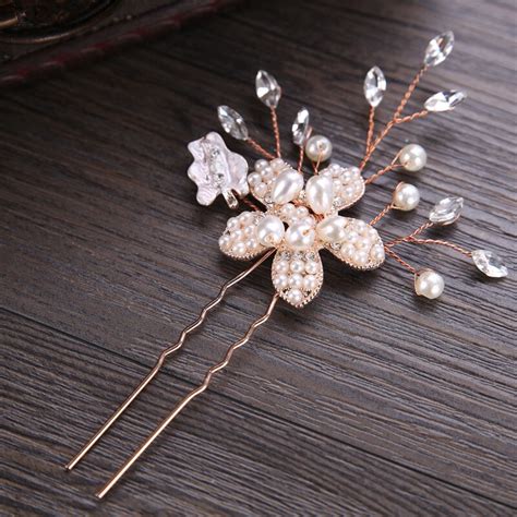 Bridal Crystal Pearl Flower Hair Pins Wedding Party Pageant Hairpins