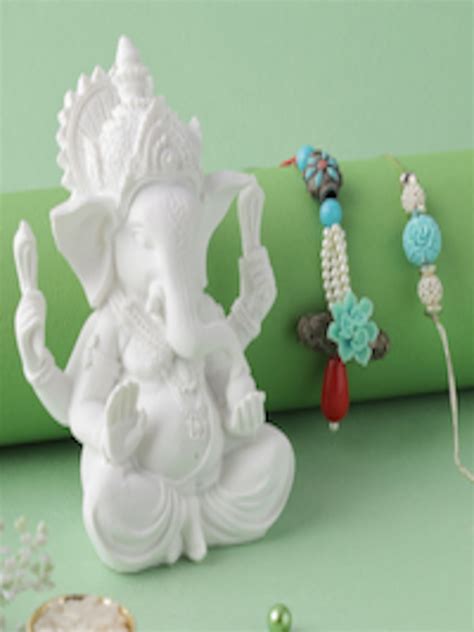 Buy Aapno Rajasthan White Blue Polyresin Ganesha Idol With Bhaiya