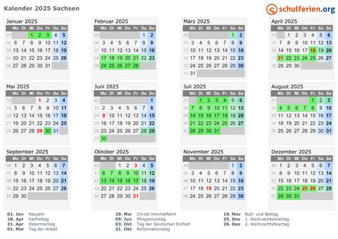 Kalender 2025 Ferien Sachsen Feiertage