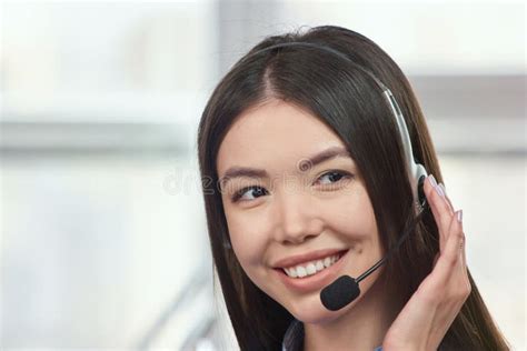 Beautiful Young Call Center Assistant Smiling Portrait Stock Image