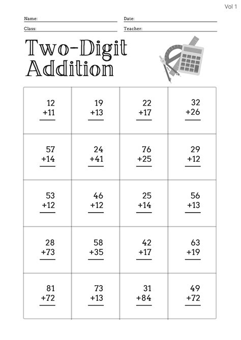 Printable And Downloadable Two Digit Addition Worksheets 4 Unique