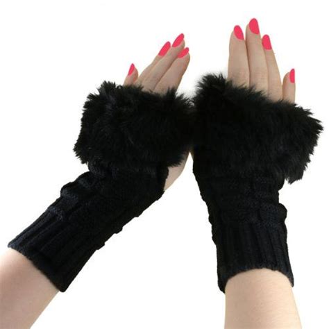 Fakeface Women Winter Warm Knitted Fingerless Faux Fur Arm Longwristshort Gloves Mitten