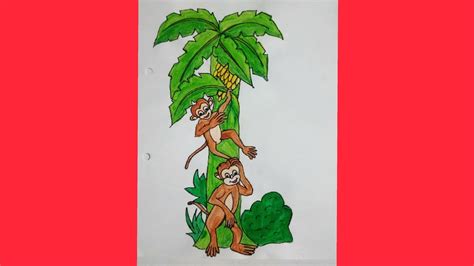 Bunch of bananas on a 'banana' tree. How to draw monkey and banana tree for kids coloring. Art ...