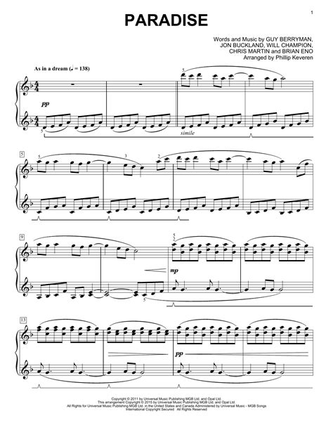 Partition Piano Paradise De Coldplay Piano Solo