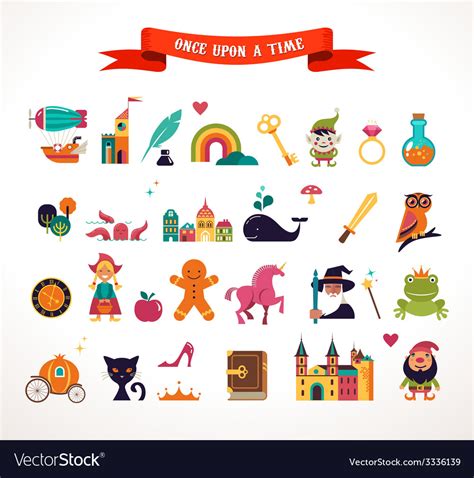 Collection Of Fairy Tale Elements Icons Royalty Free Vector