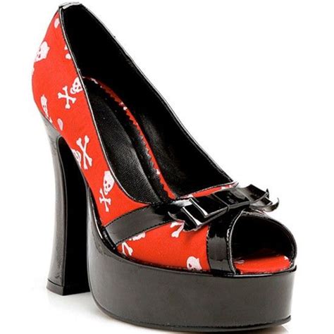 Bettie Page™ Skully Chunky Heel Red Ellie Shoes Heels Chunky Heels