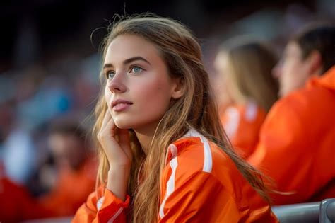 Premium Ai Image Dutch Female Football Soccer Fans In A World Cup Stadium Supporting The