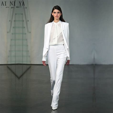 Jacketpants Womens Business Suit White Female Office Uniform Blazer