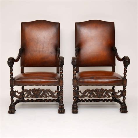 Menagerry hääletamine emigreeru pair french restored antique club chairs in lovely condition c1950 vintage | ebay. Pair of Antique Leather Upholstered Carved Oak Carolean ...