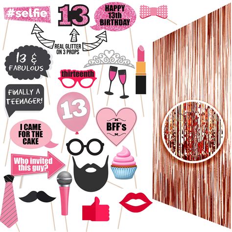 Buy Happy 13th Birthday Decorations For Girls 24 Pk Rose Gold Teen Girl Photo Booth Props