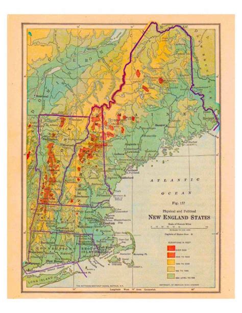 Old New England Map Physical Geography And Political From Etsy For