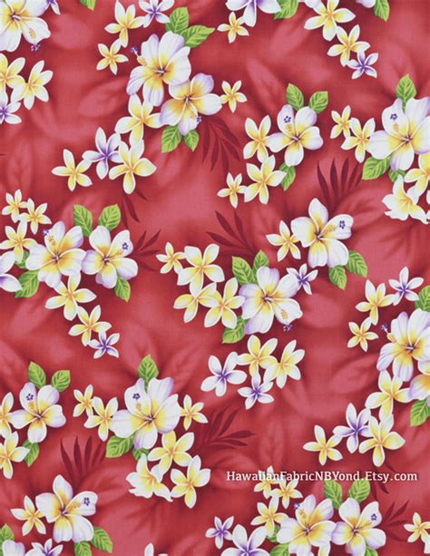 Tropical Floral Fabric Beautiful Plumeria And Hibiscus Flowers Cotton