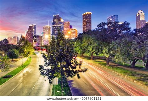 Downtown Houston Skyline Texas Usa Sunset Stock Photo 2087601121