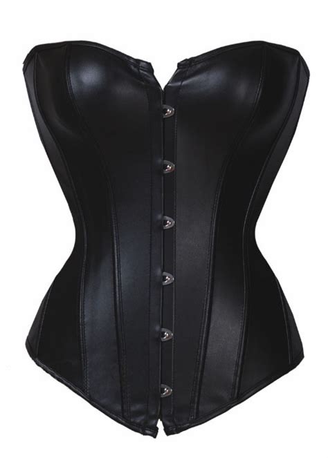 Moonight Sexy Black Overbust Bonded Faux Leather Corset Top Basque