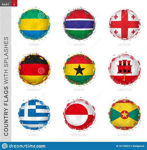 Flag Collection Round Grunge Flag With Splashes 9 Vector Flags Stock