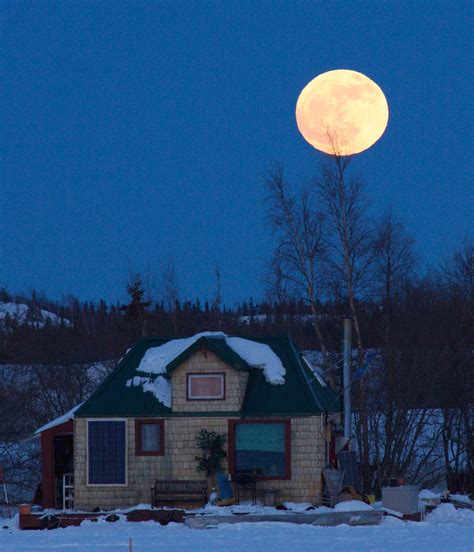 Full Moon Full Moon Over The House Boat On A Frozen Lake Full Moon