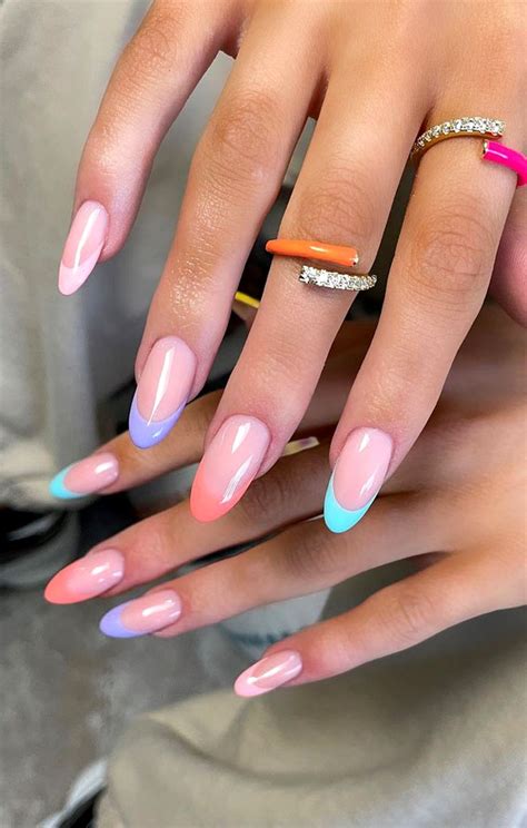 Summer Nail Art Ideas To Rock In 2021 Pastel French Tip Almond Shaped Nails