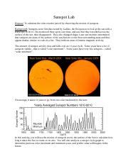 Sunspot Lab Docx Sunspot Lab Purpose To Calculate The Solar Rotation Period By Observing