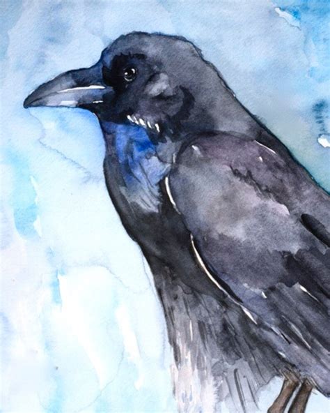 Watercolor Raven Watercolor Print Raven Watercolor Crow Etsy