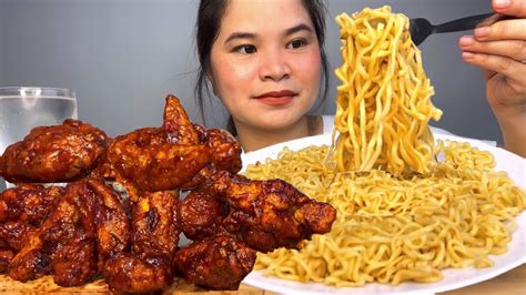 Spicy Korean Fried Chicken Pancit Canton Mukbang Asmr Mukbang Philippines Hanimace Tv