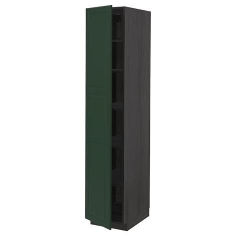METOD High cabinet with shelves, black/Bodbyn dark green, 40x60x200 cm ...
