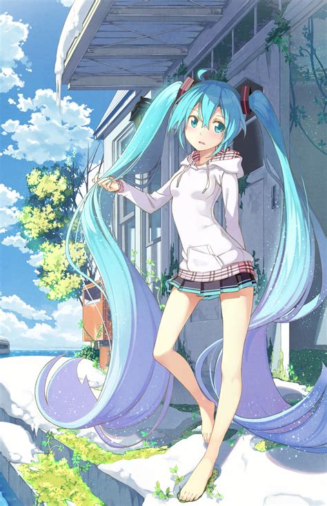 Wallpaper Illustration Long Hair Anime Girls Blue Hair Blue Eyes Legs Cartoon Vocaloid