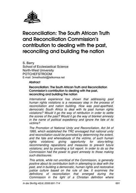 Pdf Reconciliation The South African Truth And Reconciliation