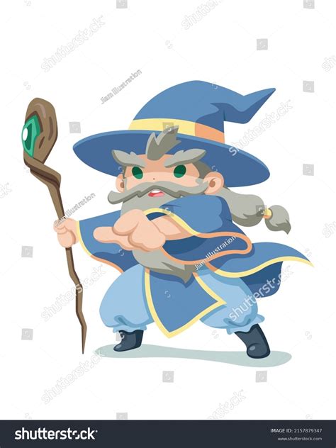 Cute Style Old Sorcerer Casting Spell Stock Vector (Royalty Free