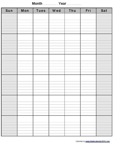 Printable Monthly Calendar With Lines Blank Monthly Calendar Template