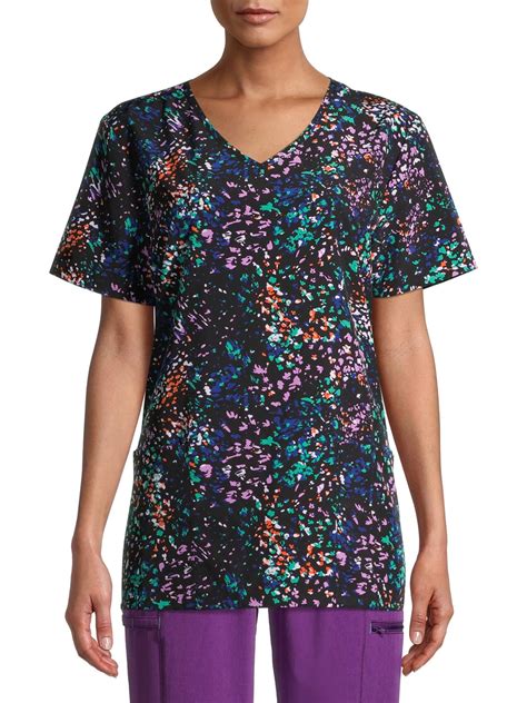 Scrubstar Time For Texture Womens V Neck Print Scrub Top