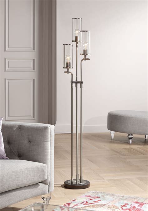 Possini Euro Design Modern Floor Lamp 3 Light Brushed Nickel And Gunmetal Clear Glass Shades For