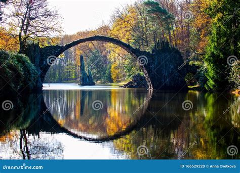 Rakotz Bridge Rakotzbrucke Devil`s Bridge In Kromlau Azalea And