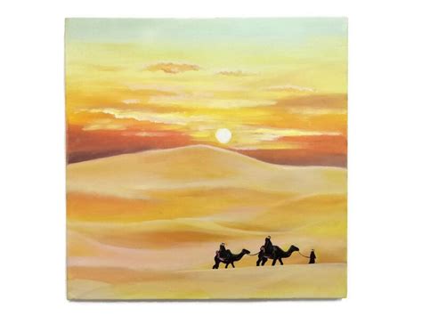 Camels Caravan In Sahara Desert Painting On Canvas Large Etsy