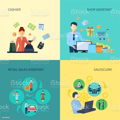 Set Icons Salesman Flat Stock Illustration Download Image Now Real