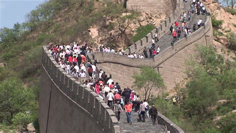 People Walking The Great Wall Of China From Far Away In Beijing China