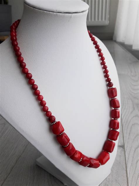 Red Coral Necklace Earrings Large Coral Chunky Beads Set Of Etsy