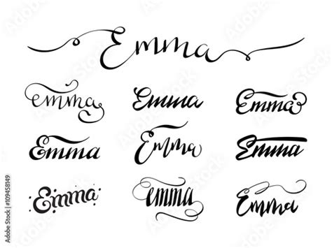 Personal Name Emma Vector Handwritten Calligraphy Tattoo Design Set