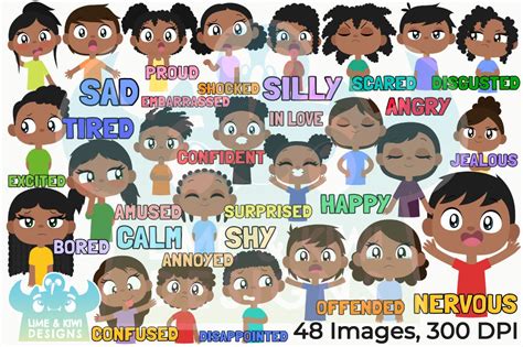 African American Kids Emotions Option 2 Clipart Instant Etsy