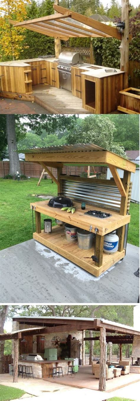Simple Outdoor Kitchens Simple Pallet Shelves For The Rustic Outdoor