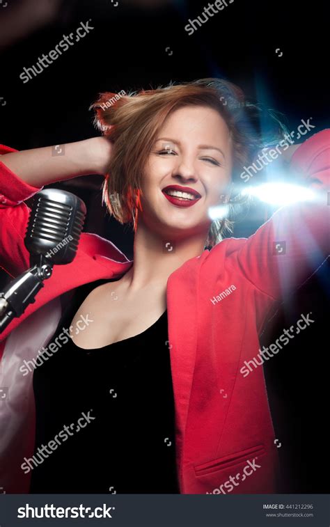 Singing Woman Retro Microphone Stock Photo 441212296 Shutterstock
