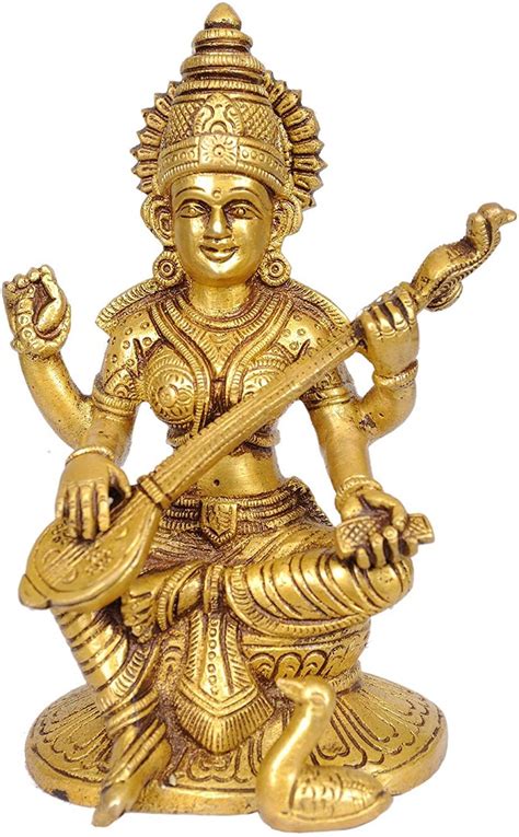 Brass Devi Saraswati Playing Veena Statue Krisha Krafts
