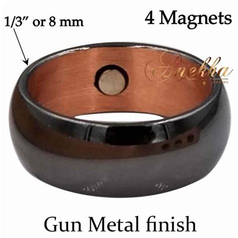 Magnetic Ring Black Solid Copper Domed 8mm 4 Mags Magnetic Jewelry