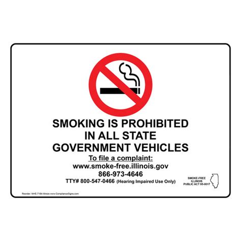Smoking Prohibited In All State Vehicles Sign Nhe 7184 Illinois